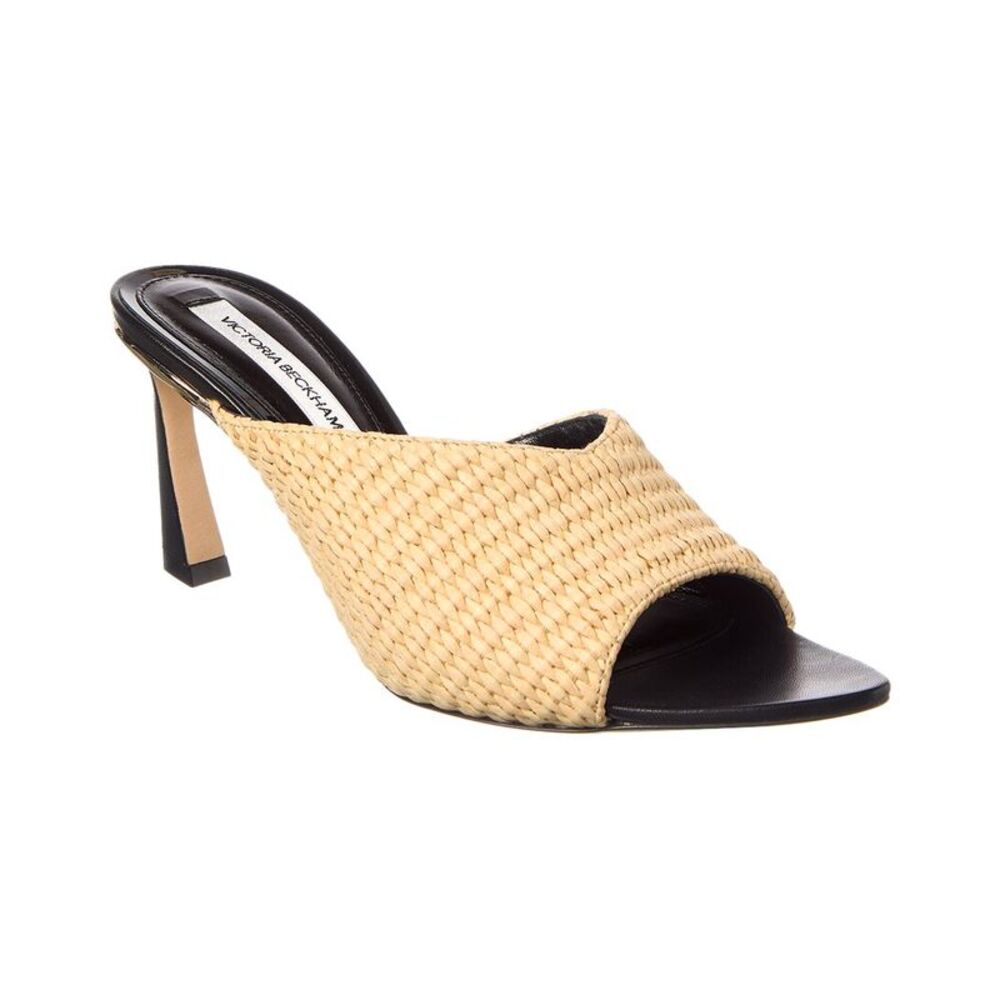 Victoria Beckham Raffia & Leather Sandal, Brown